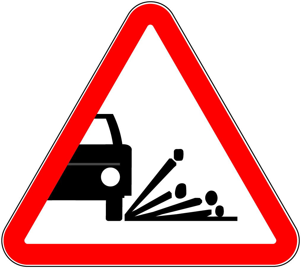 1.17.1 Împroşcare cu pietriş - sector de drum cu pericol de împroşcare cu pietriş sau prund de sub roţile vehiculelor.